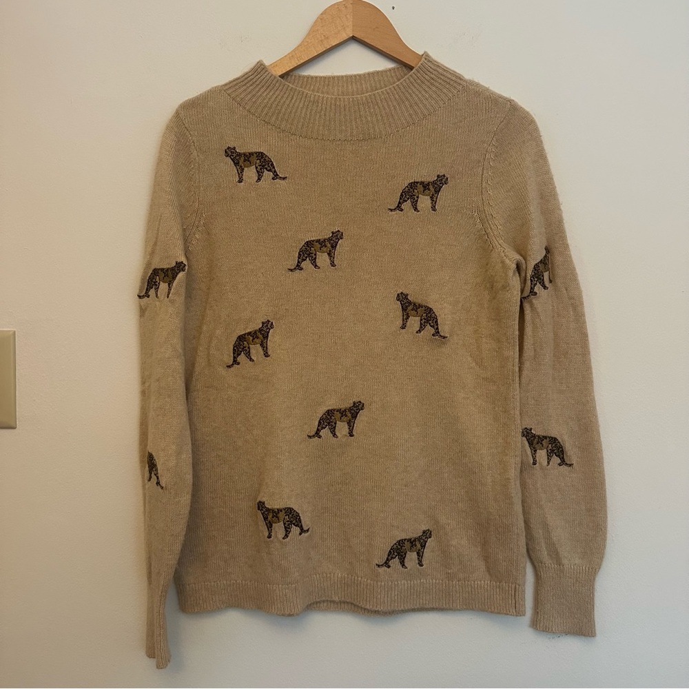 Chico’s Embroidered Cheetah Print Sweater Wool Cashmere Blend Size 0 US Small